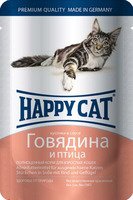 Happy Cat хэппи кэт с говядиной и птицей в соусе 100 г