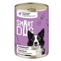 Smart Dog влажный корм консервы 850г для взрослых собак и щенков кусочки кролика в нежном соусе