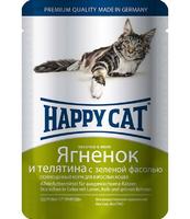 Happy Cat хэппи кэт с ягненком, теленком и зеленой фасолью в желе 100 г