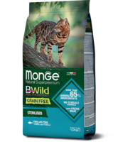 Monge сухой корм 1.5кг B.WILD GF для кошек стерелизованных лосось горох (2089)