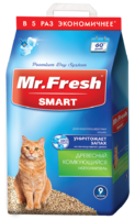 Комкующийся древесный наполнитель Mr.Fresh Smart для короткошерстных кошек 9л