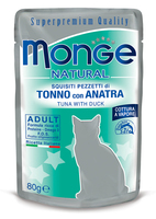 Влажный корм MONGE CAT NATURAL 80г для кошек Тунец, Утка желе пауч (7771)