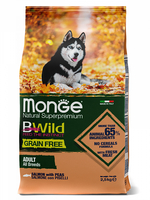Monge сухой корм 2,5кг BWILD Adult для взрослых собак всех пород Лосось Горох без зерновой