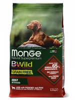 Monge сухой корм 2,5кг BWILD Adult для взрослых собак всех пород Ягненок Картофель Горох без зерновой